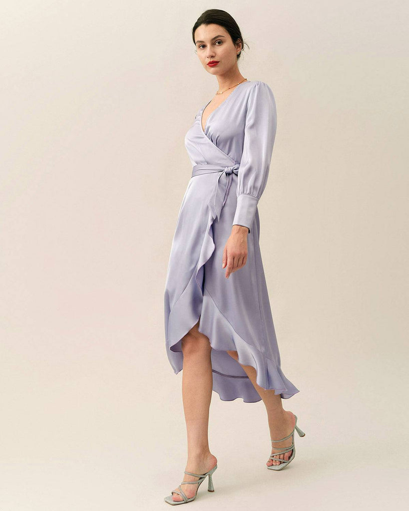 The Ruffle Satin Wrap Maxi Dress - RIHOAS