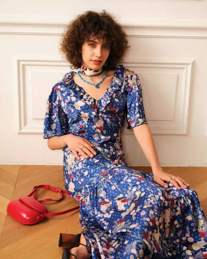 The Ruffle V Neck Maxi Dress - RIHOAS