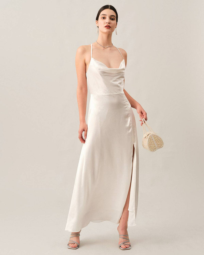 The Satin Split Hem Maxi Dress - RIHOAS