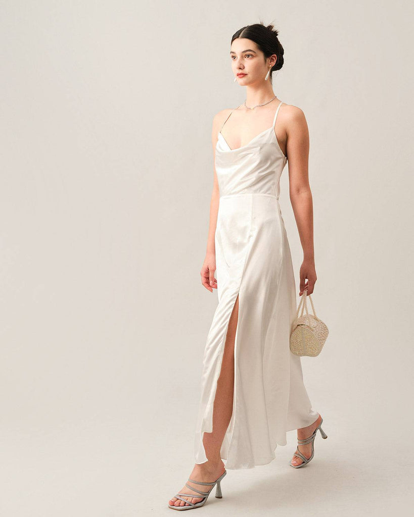 The Satin Split Hem Maxi Dress - RIHOAS