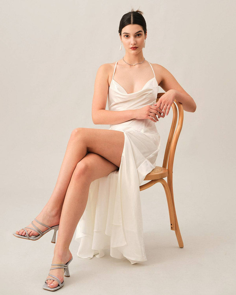 The Satin Split Hem Maxi Dress - RIHOAS