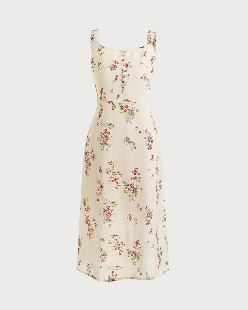 The Elasticized Shoulder Straps Floral Dress