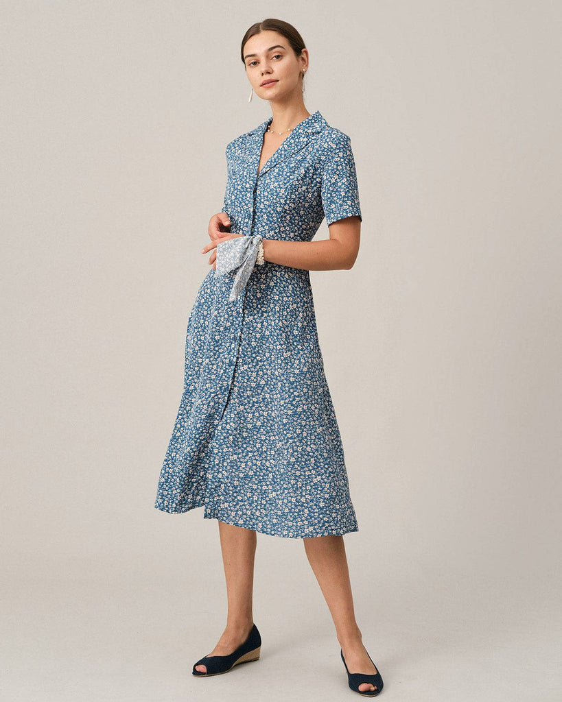 The Button-up V Neck Midi Dress - RIHOAS