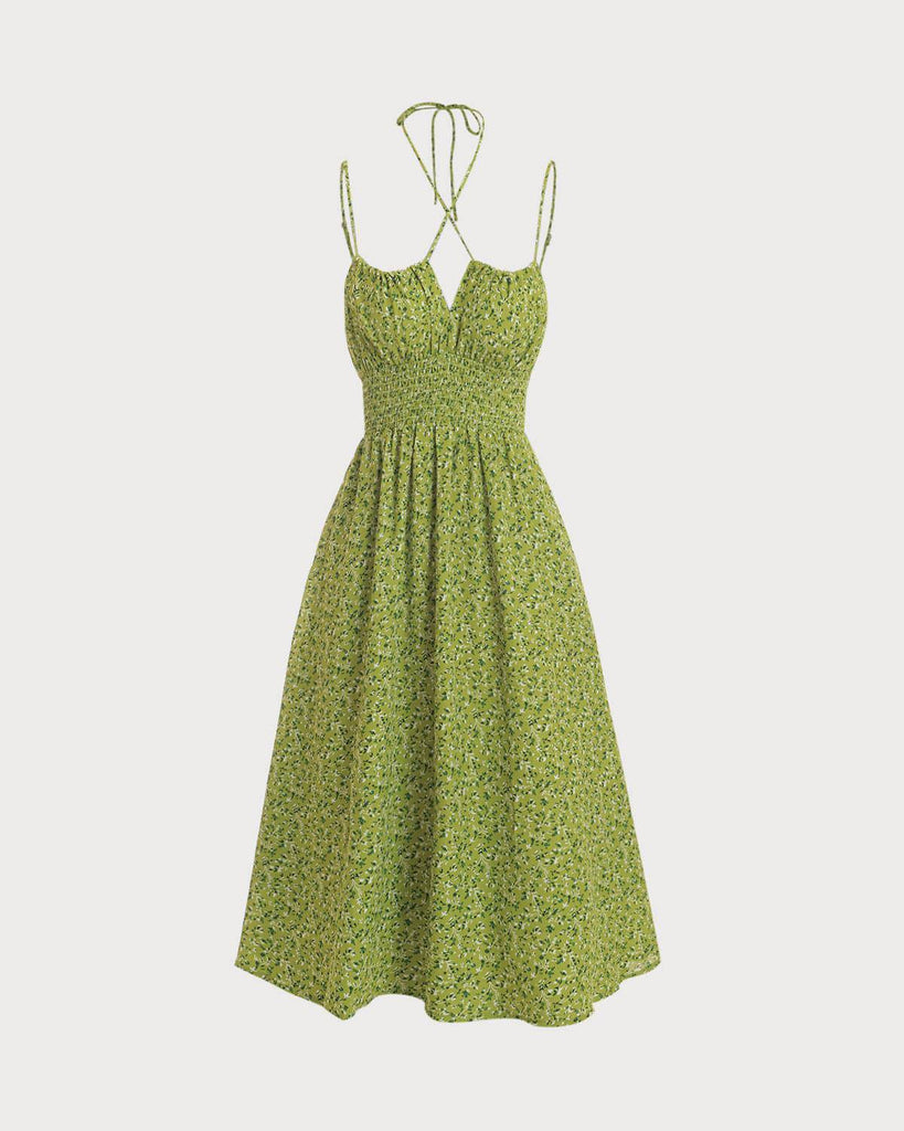 The Drawstring Neckline Floral Midi Dress - RIHOAS