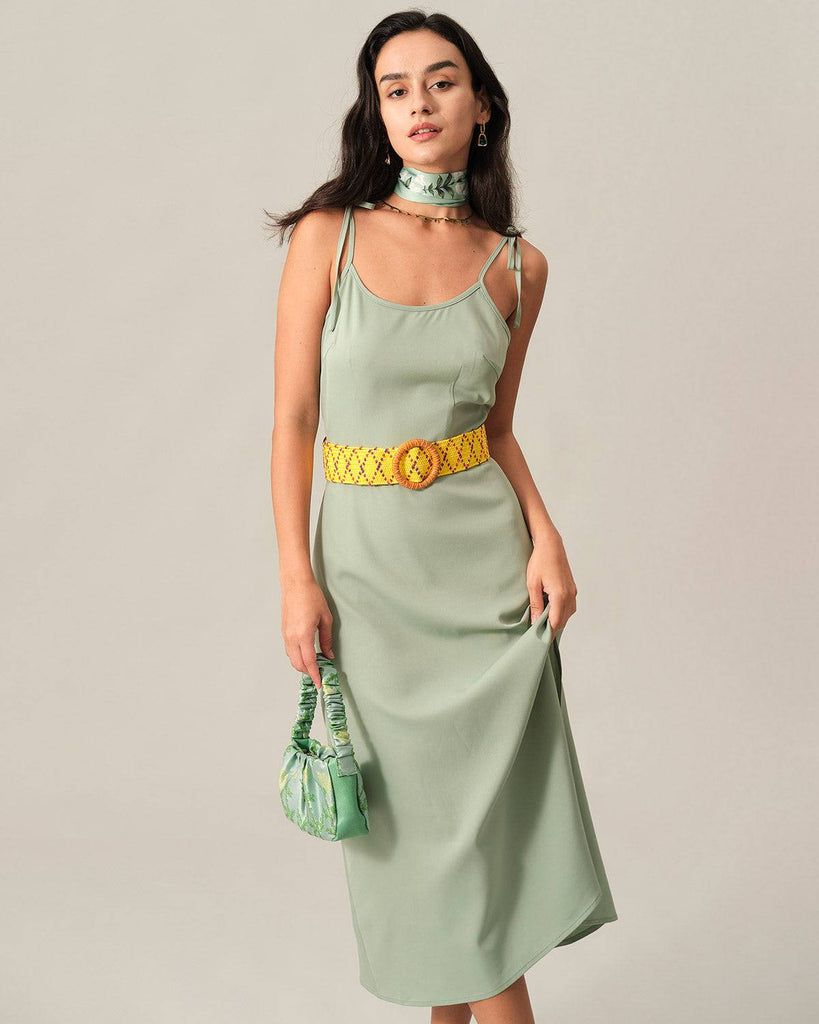 The Solid Tie Strap Midi Dress - RIHOAS