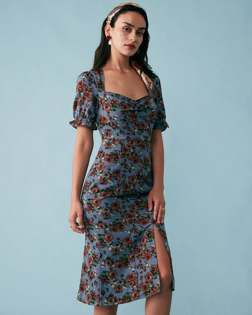 The Retro Ruffle Floral Midi Dress - RIHOAS