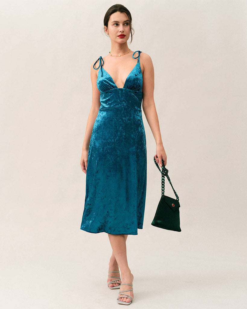 The Velvet Backless Tie Strap Midi Dress - RIHOAS