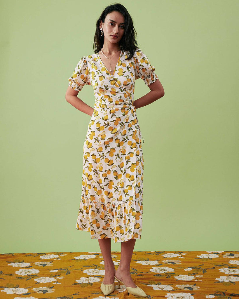 The Orange Ruffle Wrap Midi Dress - RIHOAS