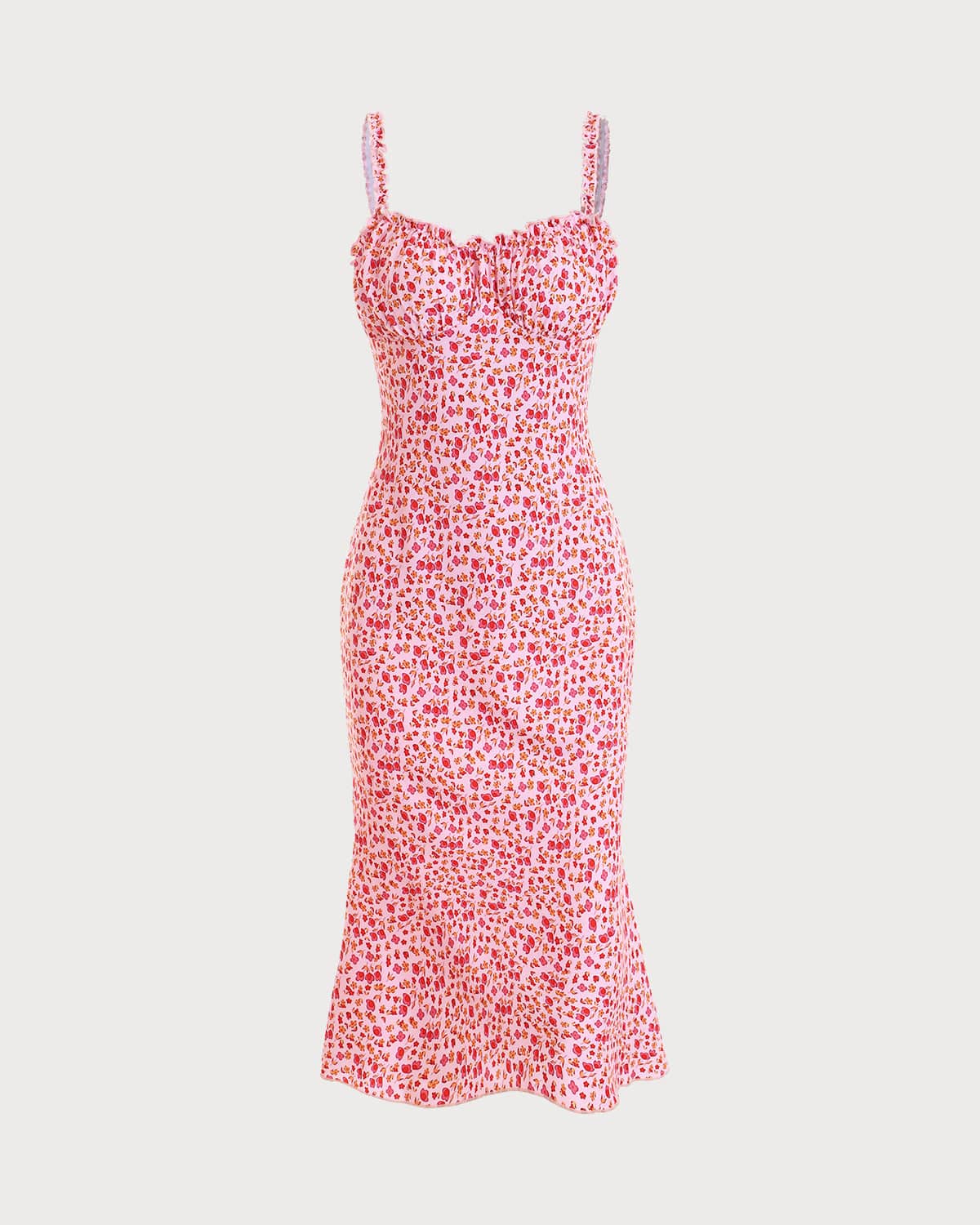 The Frill Trim Ruched Midi Dress - Floral Prin Bodycon Cami Maxi Dress - Pink - Dresses | RIHOAS The Frill Trim Ruched Midi Dress - Floral Prin Bodycon Cami Maxi Dress - Pink - Dresses | RIHOAS