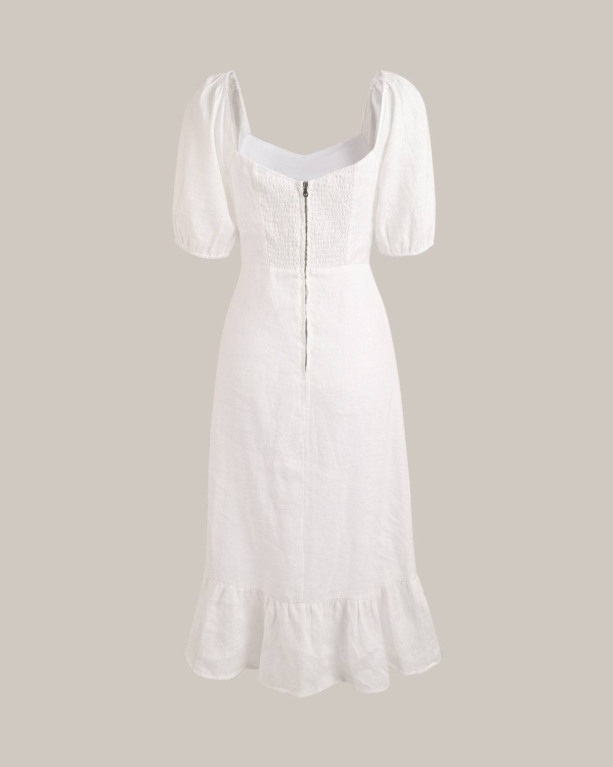 Puff Sleeve Split Hem Midi Dress - Women's Formal & Casual Midi Dresses - White - Dresses Puff Sleeve Split Hem Midi Dress - Women's Formal & Casual Midi Dresses - White - Dresses