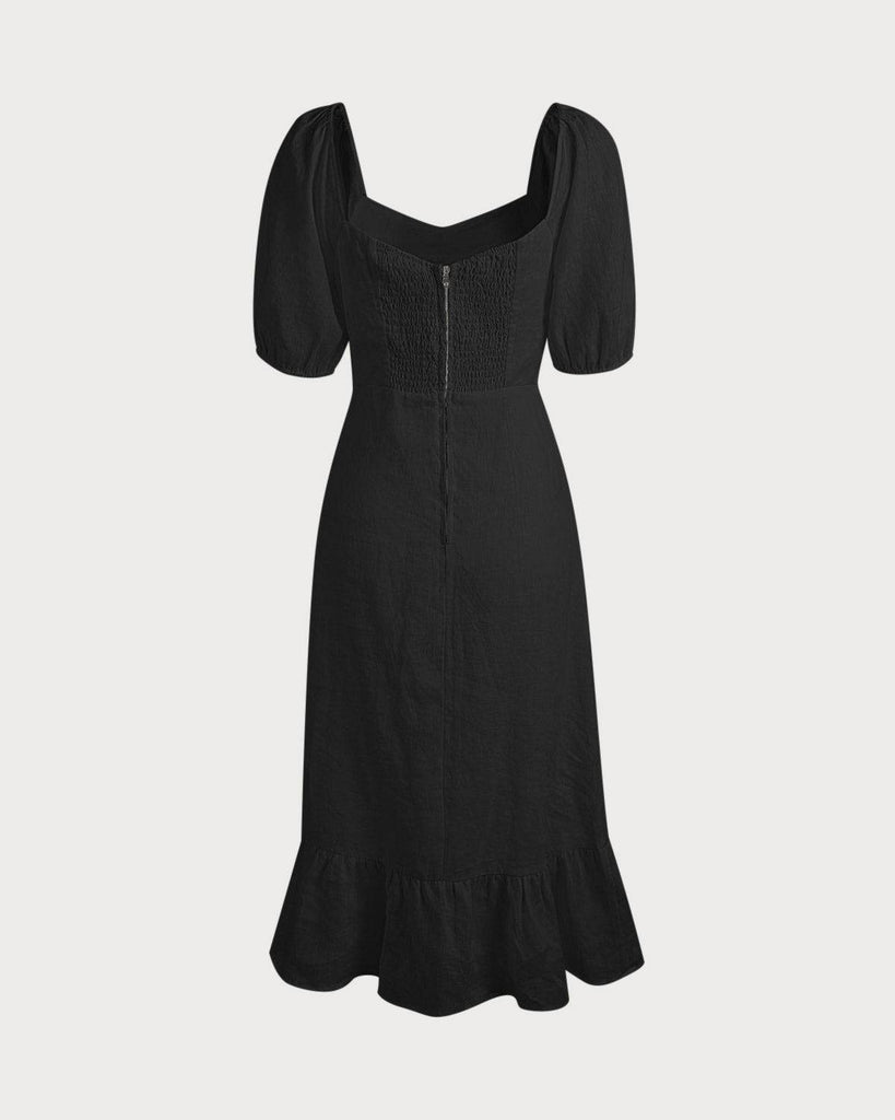 Puff Sleeve Split Hem Midi Dress - RIHOAS