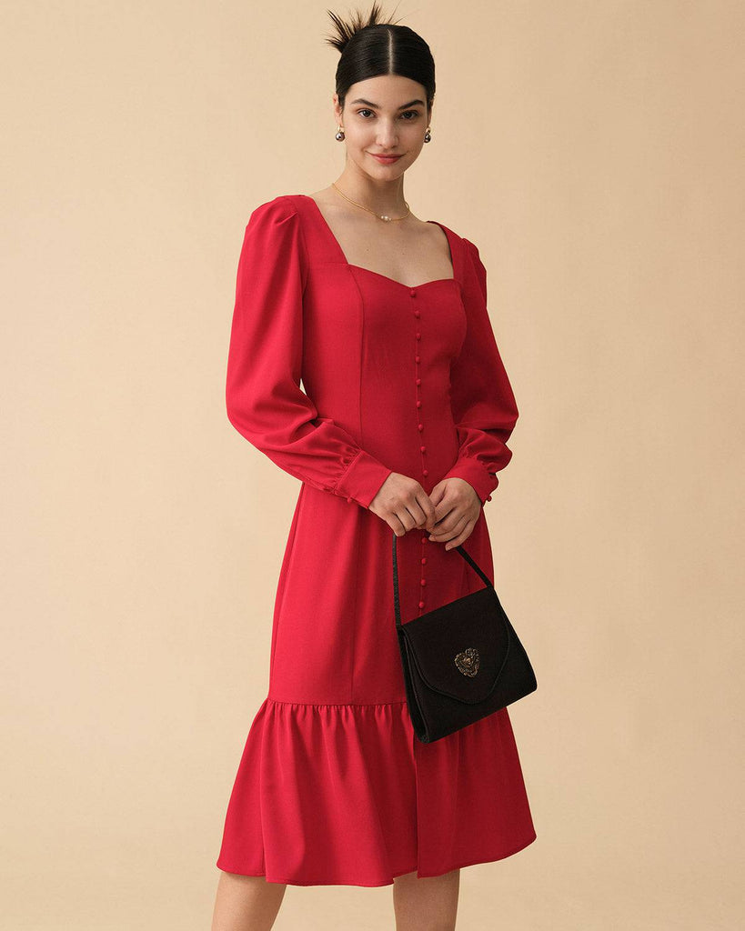 The Ruffle Hem Long Sleeve Midi Dress - RIHOAS