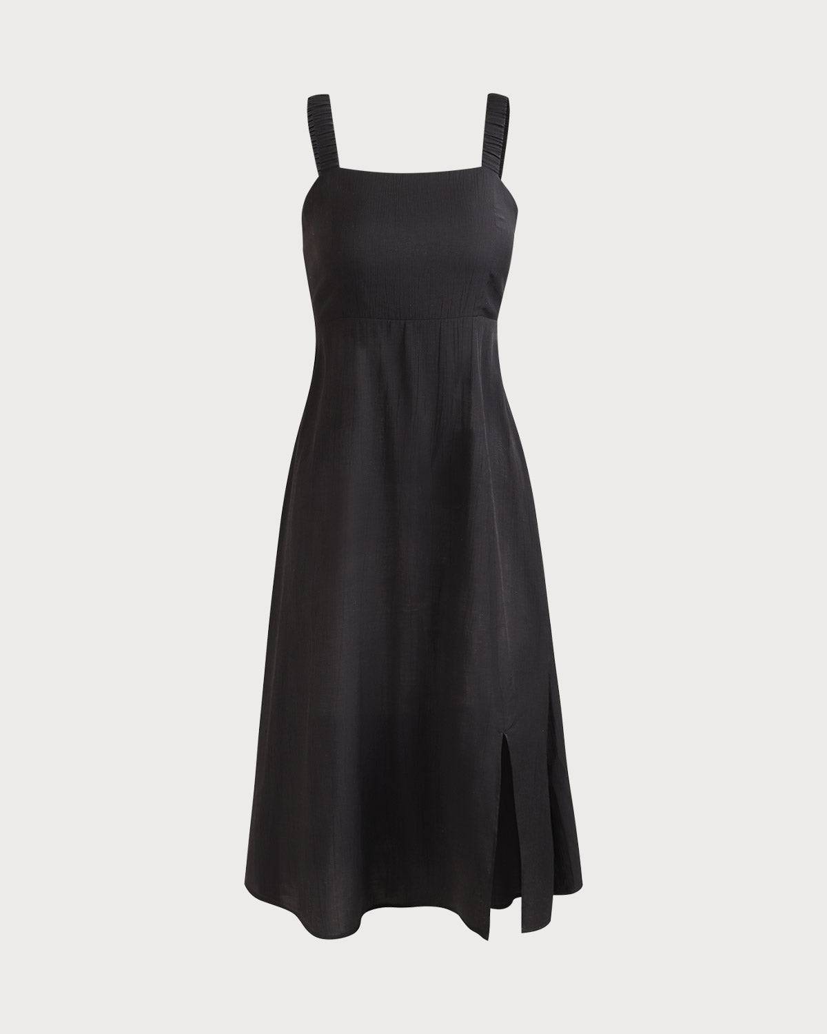 Strap Shirred Midi Dress - Women's Shirred Sleeveless Square Neck Midi ...