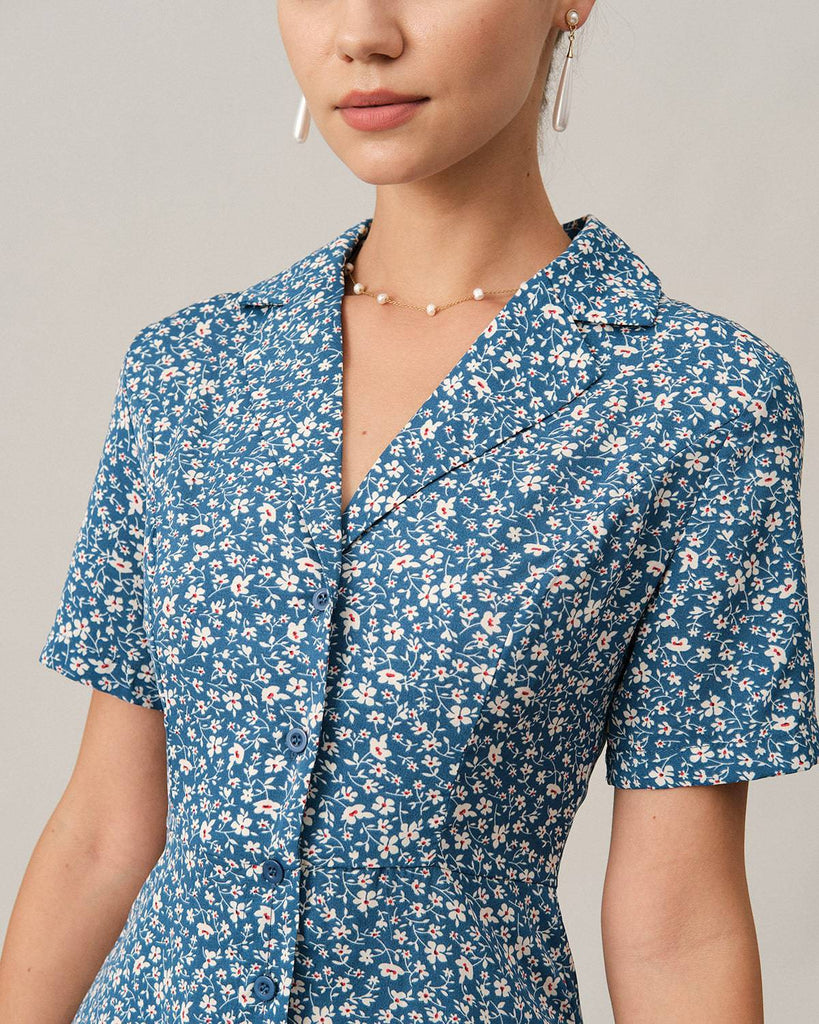 The Button-up V Neck Midi Dress - RIHOAS