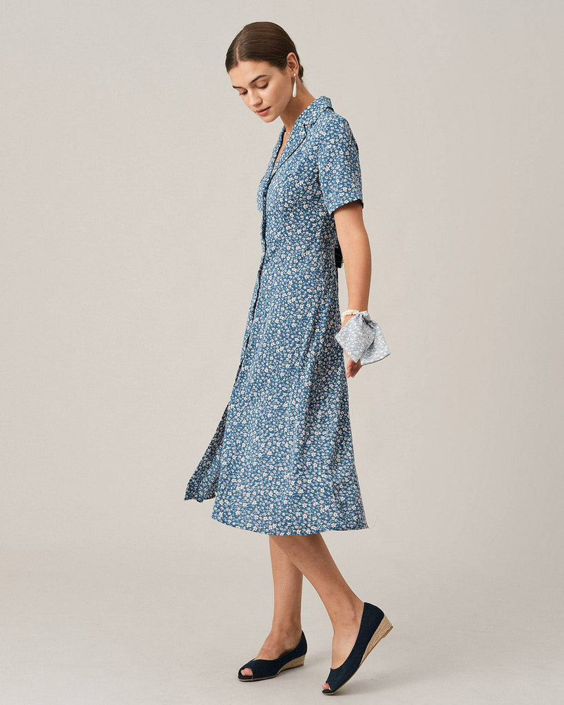 The Button-up V Neck Midi Dress - RIHOAS