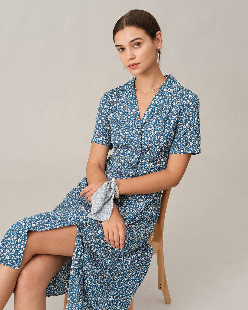 The Button-up V Neck Midi Dress - RIHOAS