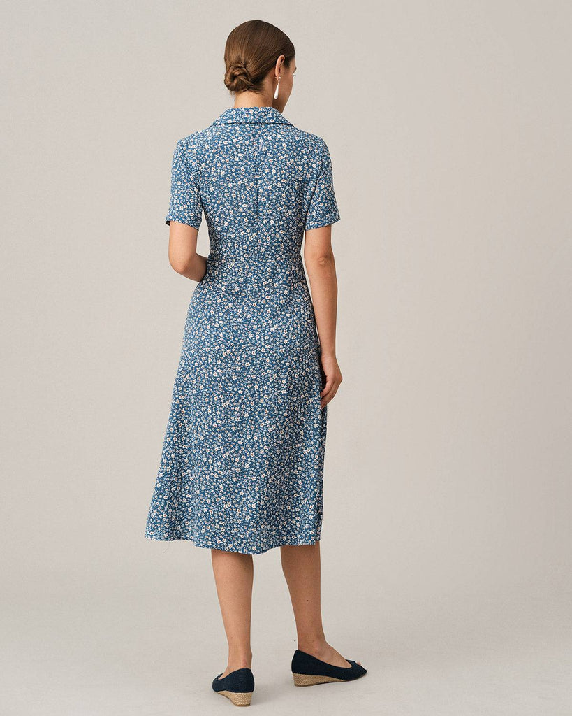 The Button-up V Neck Midi Dress - RIHOAS