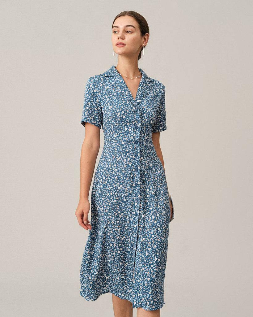 The Button-up V Neck Midi Dress - RIHOAS