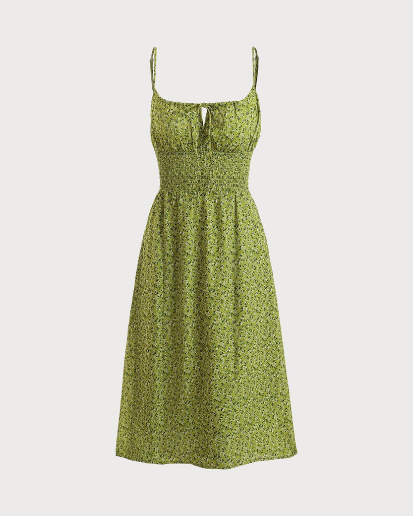The Drawstring Neckline Floral Midi Dress - RIHOAS