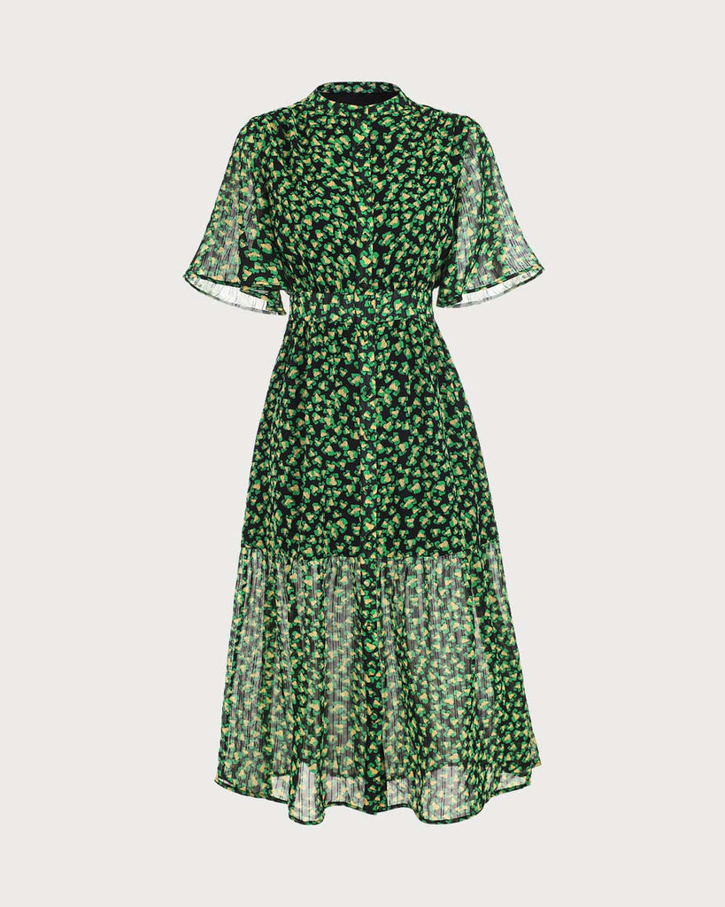The Flare Sleeve Floral Midi Dress - RIHOAS