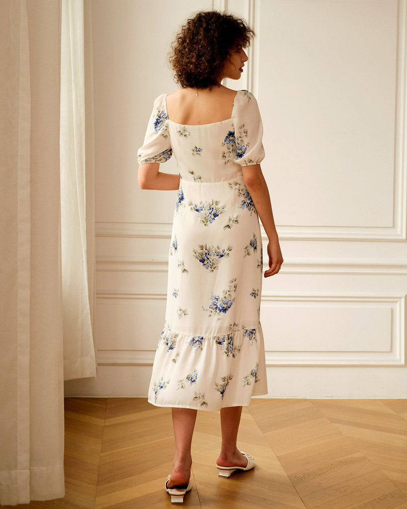 The Floral Ruffle Hem Midi Dress - RIHOAS
