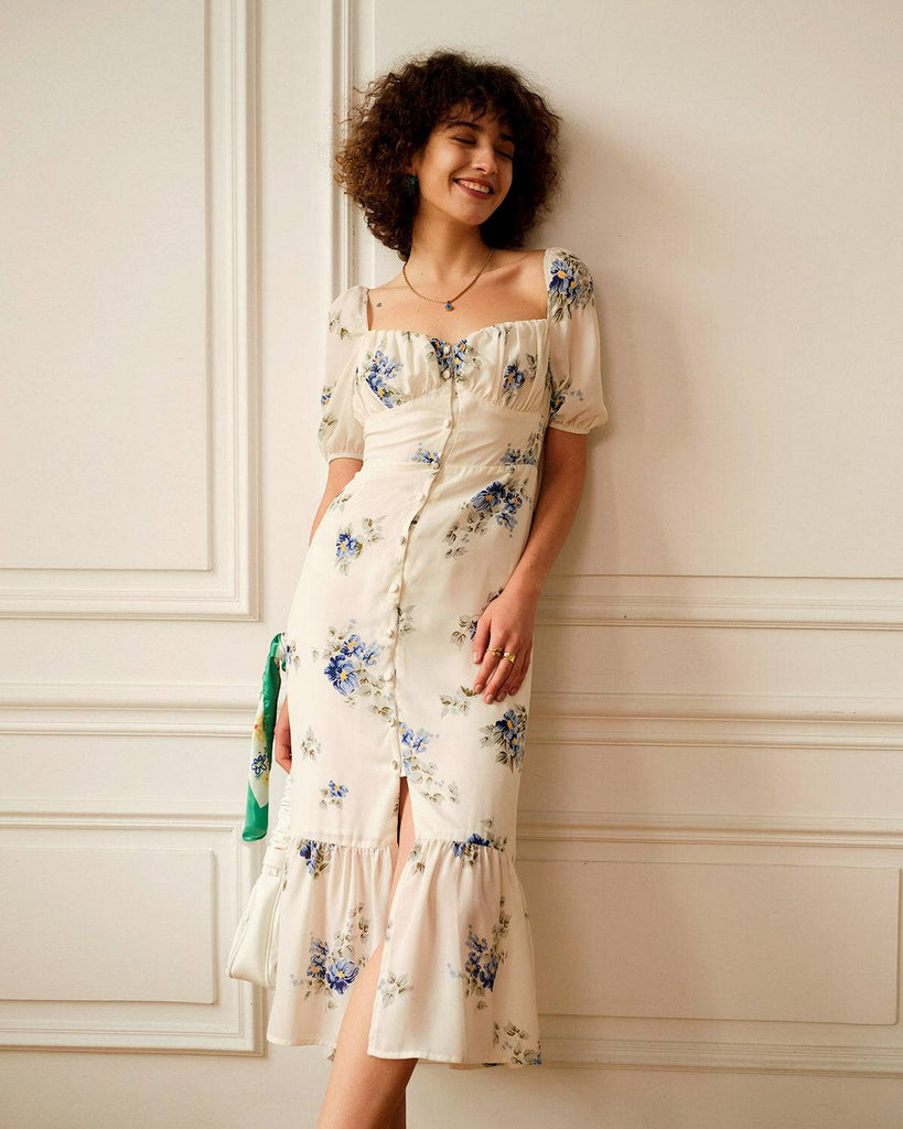 The Floral Ruffle Hem Midi Dress - RIHOAS