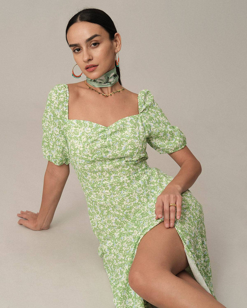 The Floral Side Split Midi Dress - RIHOAS