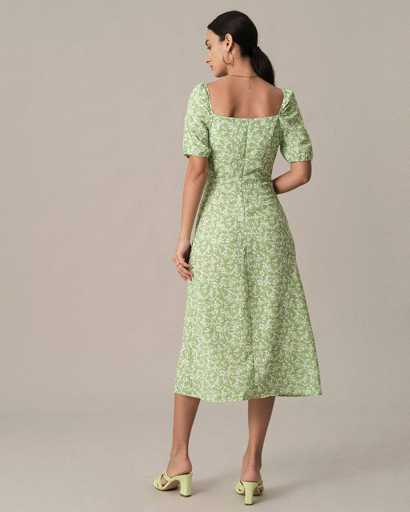 The Floral Side Split Midi Dress - RIHOAS