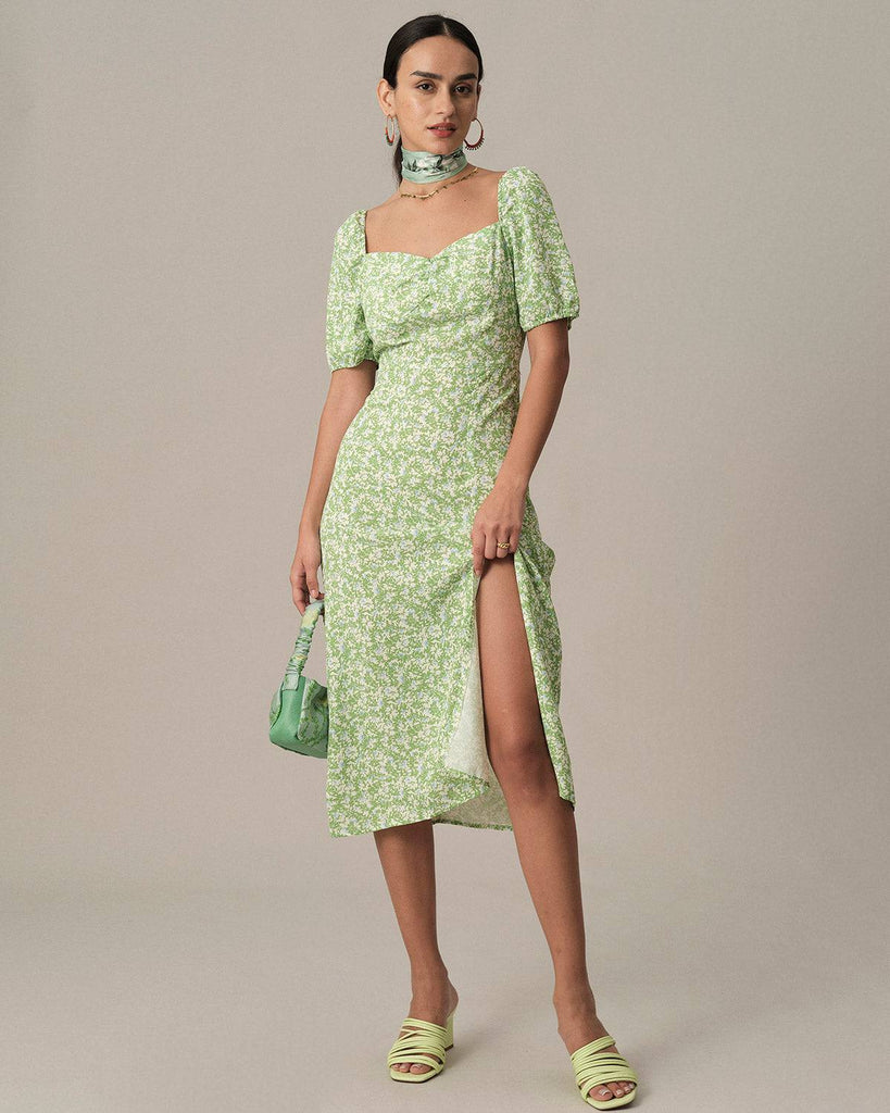 The Floral Side Split Midi Dress - RIHOAS
