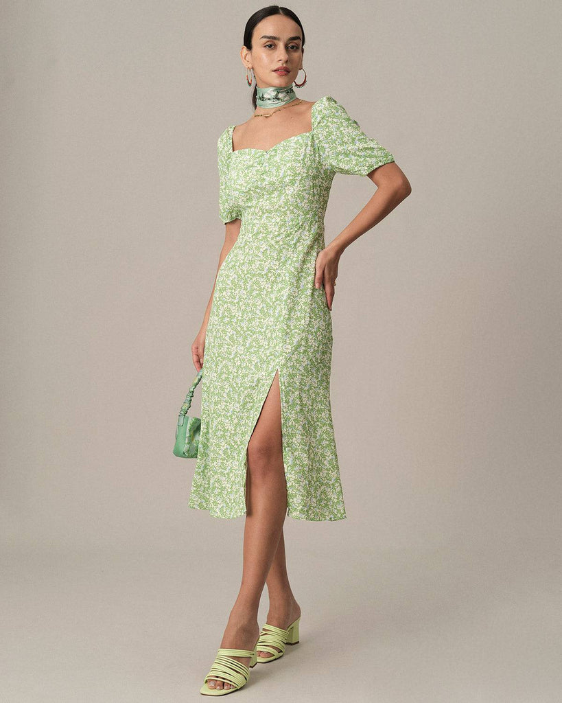 The Floral Side Split Midi Dress - RIHOAS