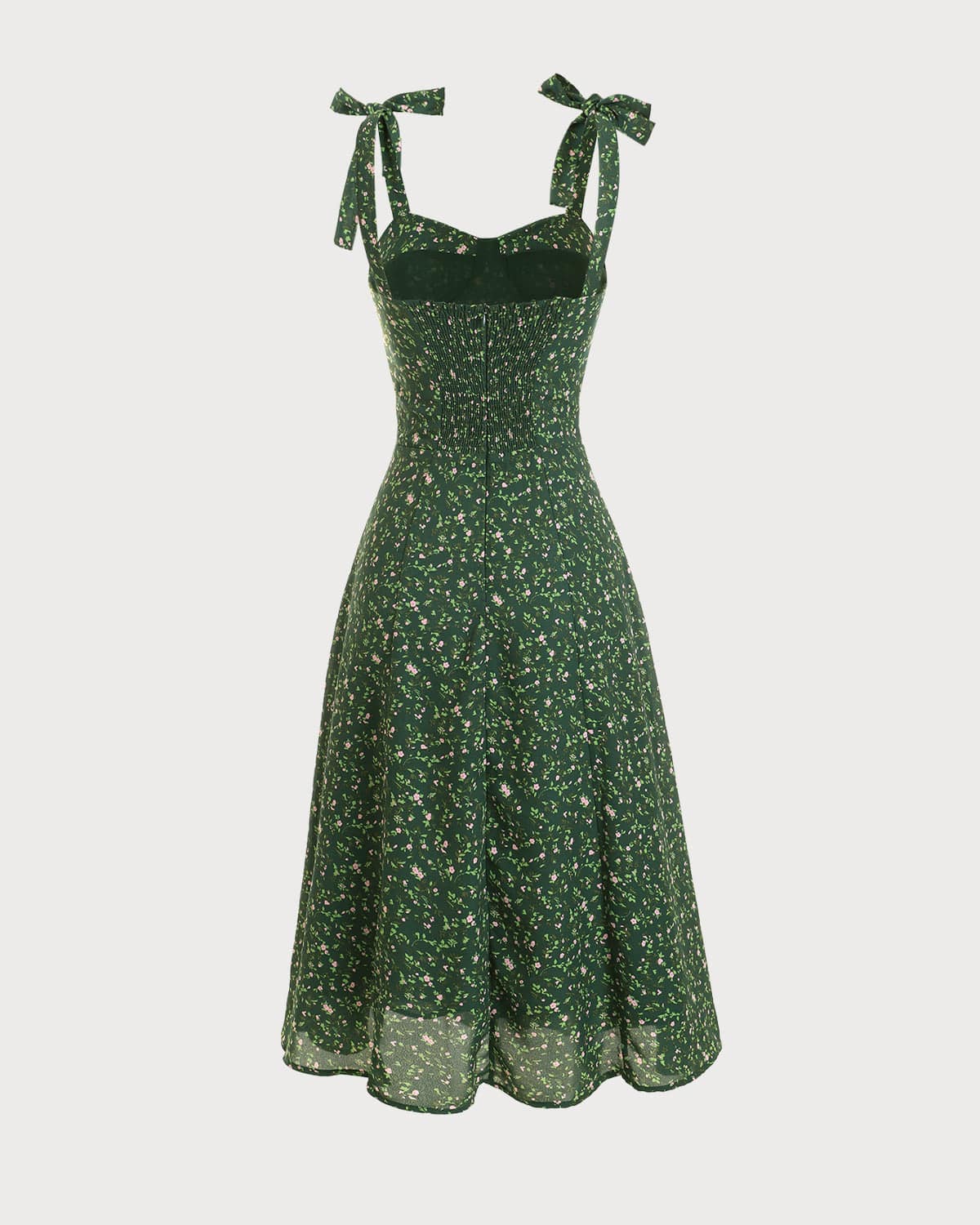 The Floral Tie Midi Dress -Sweetheart's Neck Floral Print High Waist Dress - Green - Dresses | RIHOAS The Floral Tie Midi Dress -Sweetheart's Neck Floral Print High Waist Dress - Green - Dresses | RIHOAS