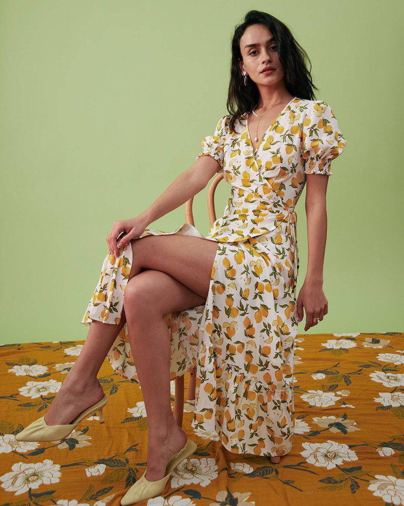 The Orange Ruffle Wrap Midi Dress - RIHOAS