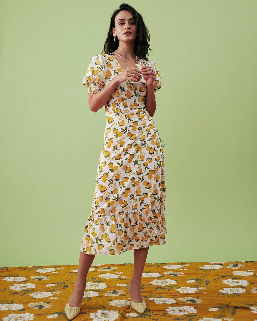 The Orange Ruffle Wrap Midi Dress - RIHOAS