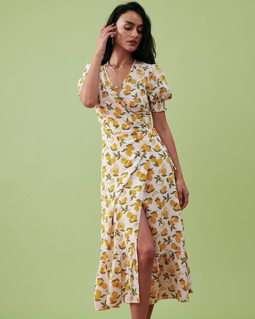 The Orange Ruffle Wrap Midi Dress - RIHOAS