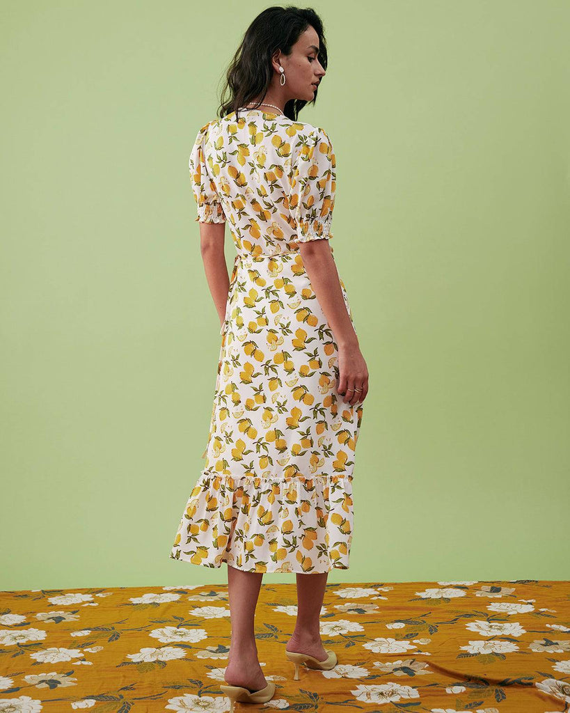 The Orange Ruffle Wrap Midi Dress - RIHOAS