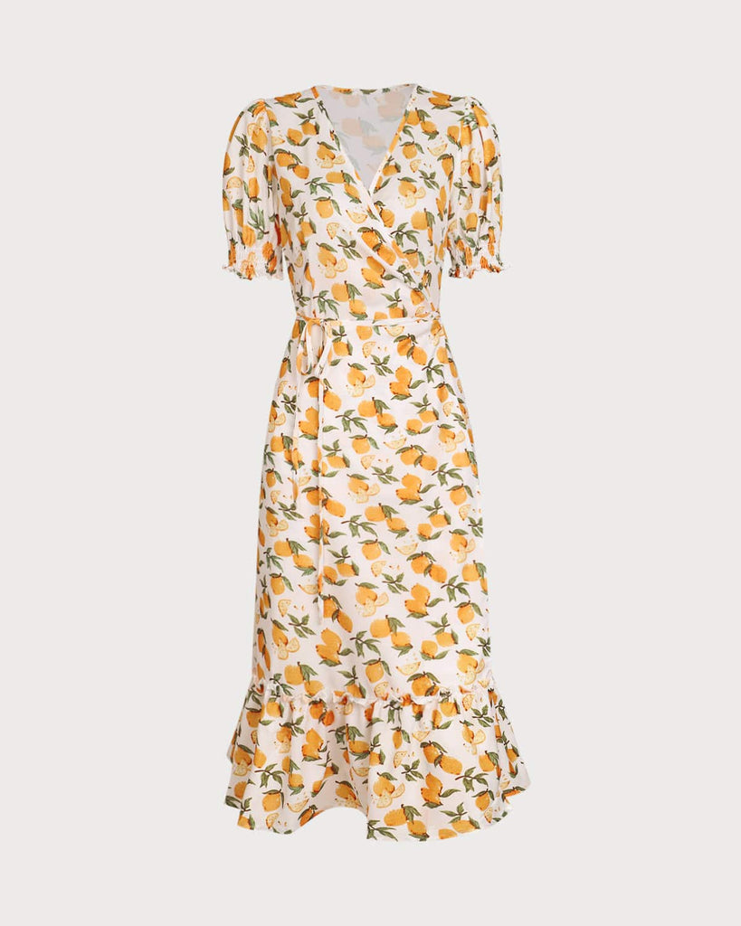 The Orange Ruffle Wrap Midi Dress - RIHOAS
