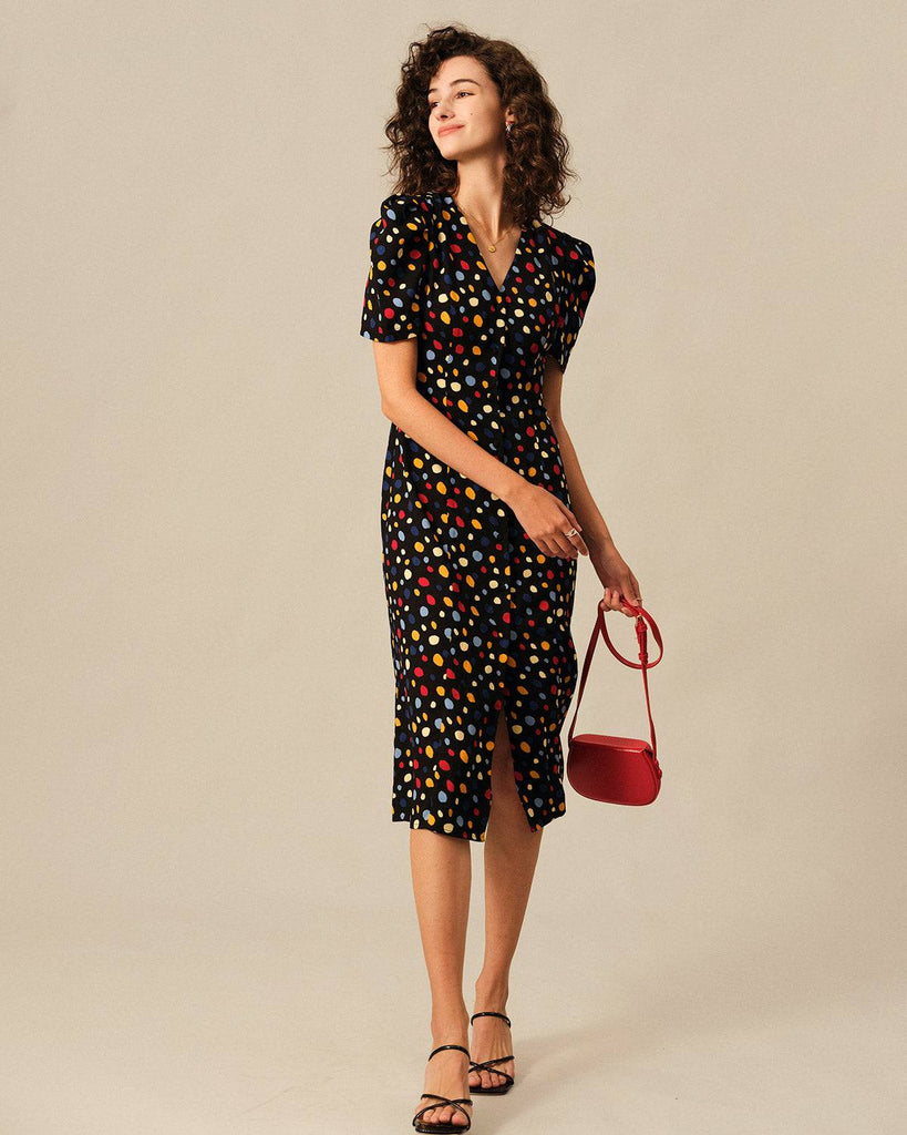 The Polka Dot Button-Up Midi Dress - RIHOAS