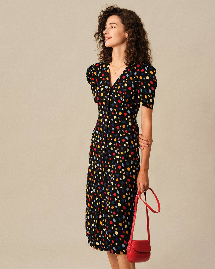 The Polka Dot Button-Up Midi Dress - RIHOAS