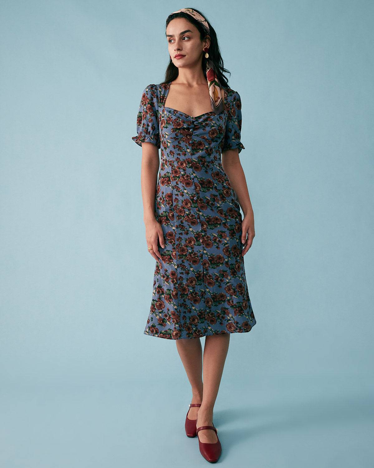 Floral Ruched Split Midi Dress & Reviews - Multi - Dresses | RIHOAS