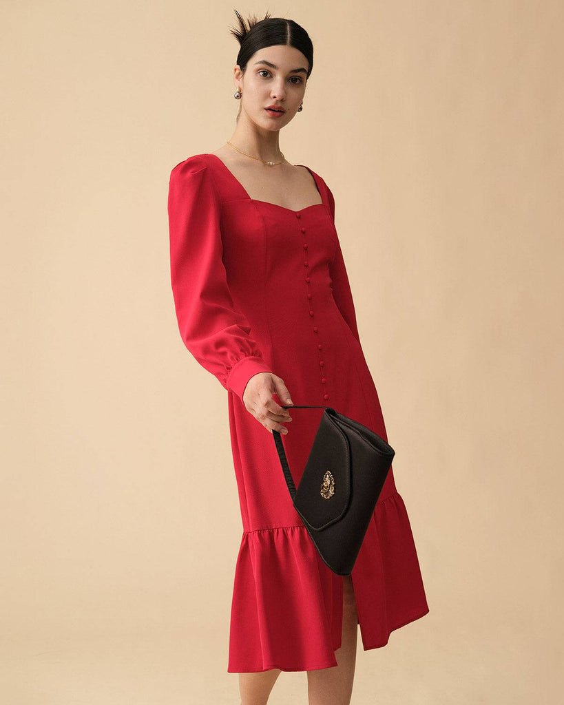 The Ruffle Hem Long Sleeve Midi Dress - RIHOAS