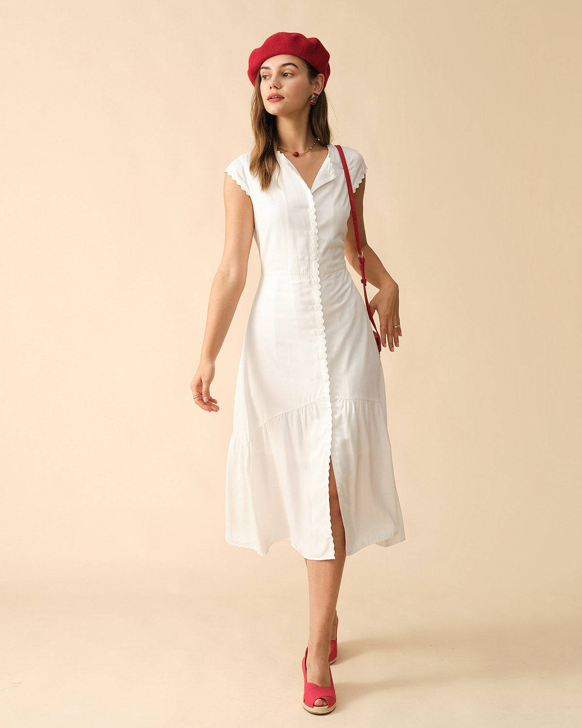 Solid midi dress cheap