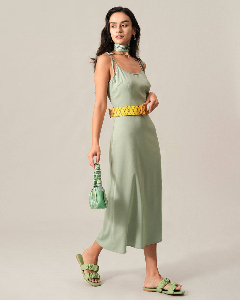 The Solid Tie Strap Midi Dress - RIHOAS