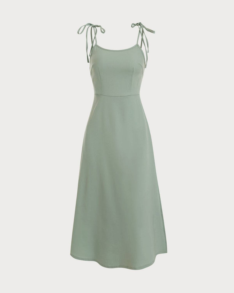 The Solid Tie Strap Midi Dress - RIHOAS