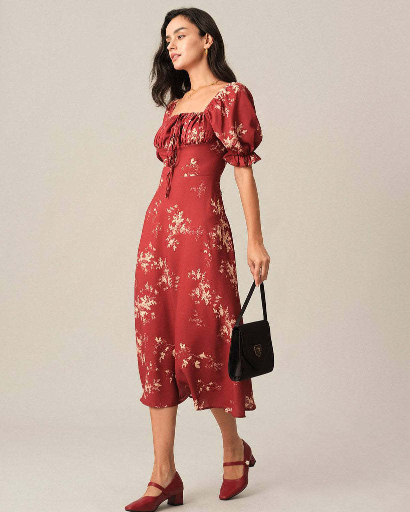 The Square Neck Floral Midi Dress - RIHOAS