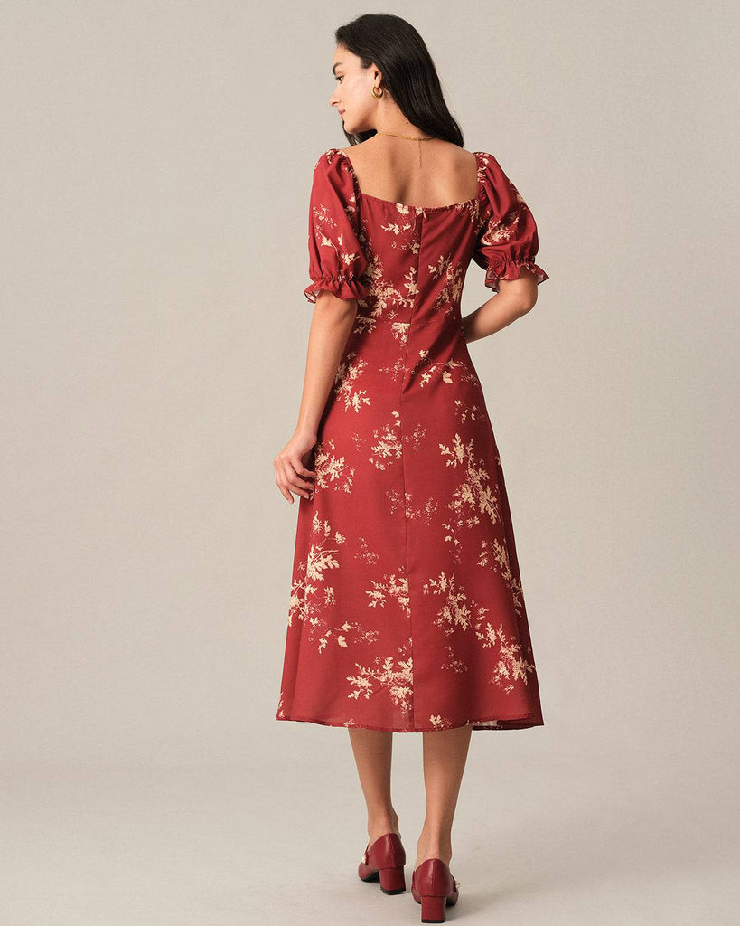 The Square Neck Floral Midi Dress - RIHOAS