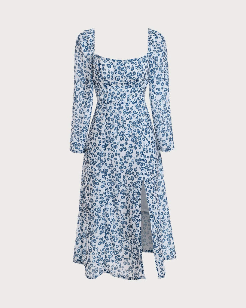The Square Neck Long Sleeve Midi Dress - RIHOAS