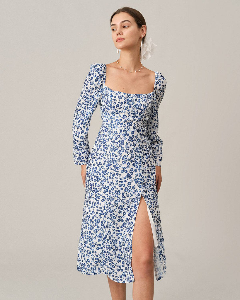 The Square Neck Long Sleeve Midi Dress - RIHOAS