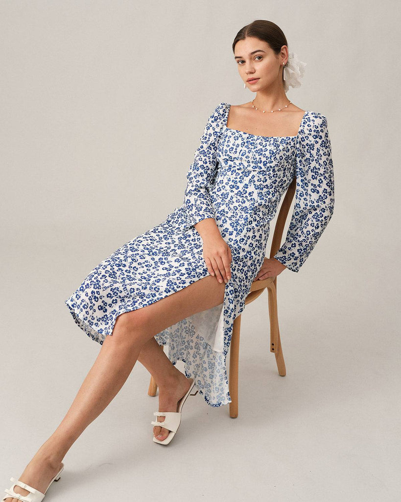The Square Neck Long Sleeve Midi Dress - RIHOAS