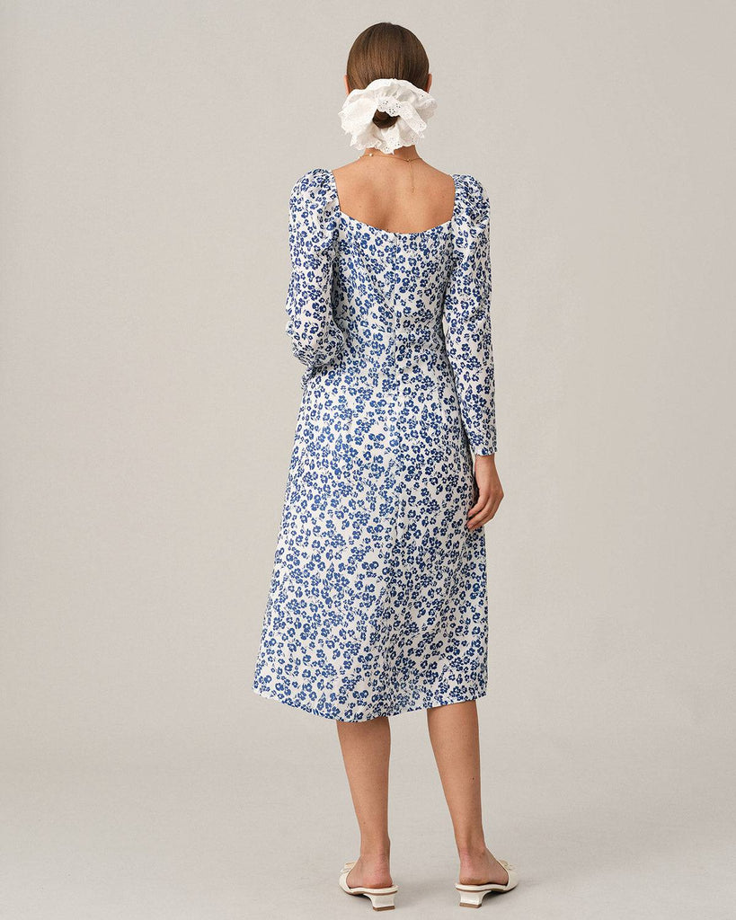 The Square Neck Long Sleeve Midi Dress - RIHOAS