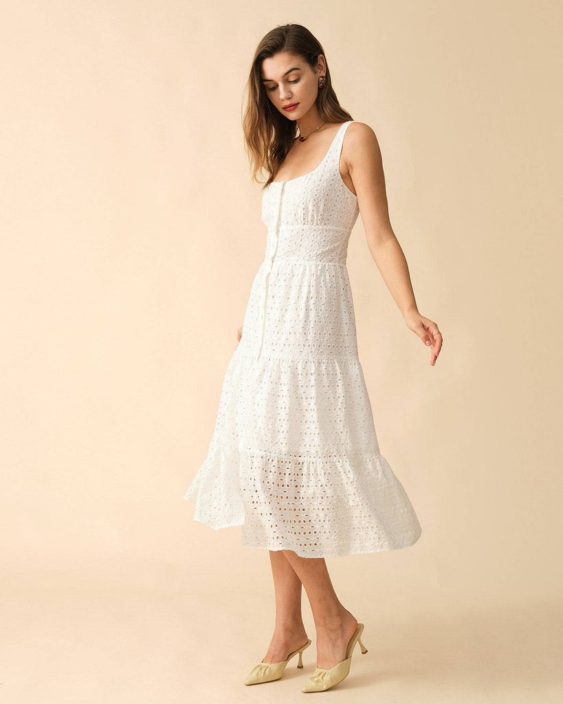 The Square Neck Tiered Hem Midi Dress - RIHOAS